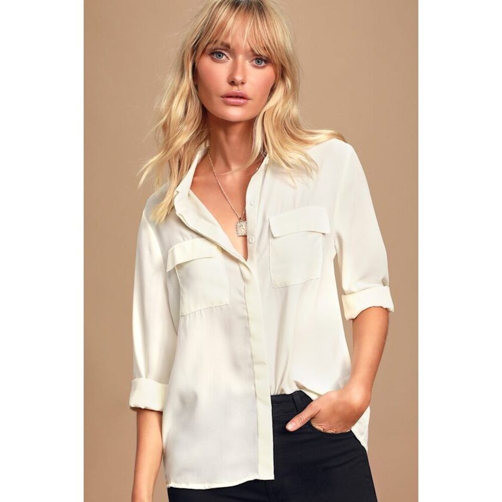 Lulus Steadfast White Long Sleeve Button-up Top - Size M